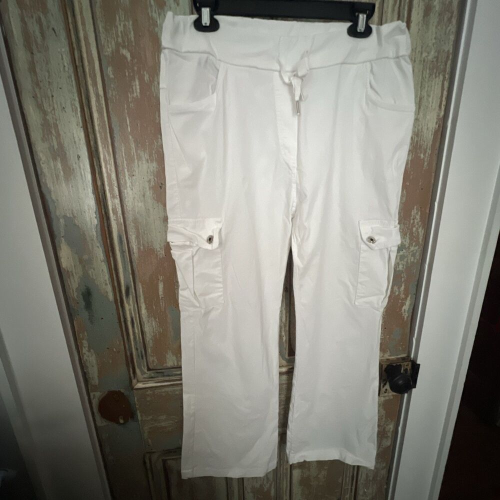 Venti6 White Pull On Cargo Pants W Drawstring Size L Cool Buttons
